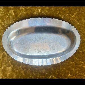 Vintage Forman Family Hammered Aluminum Bread Tray 12”X 7” Oval Chrysanthemum